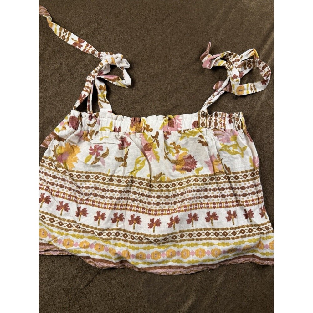 Good Luck Gem Floral Tie Strap Sleeveless Tank 70% Rayon 30% Linen Size L